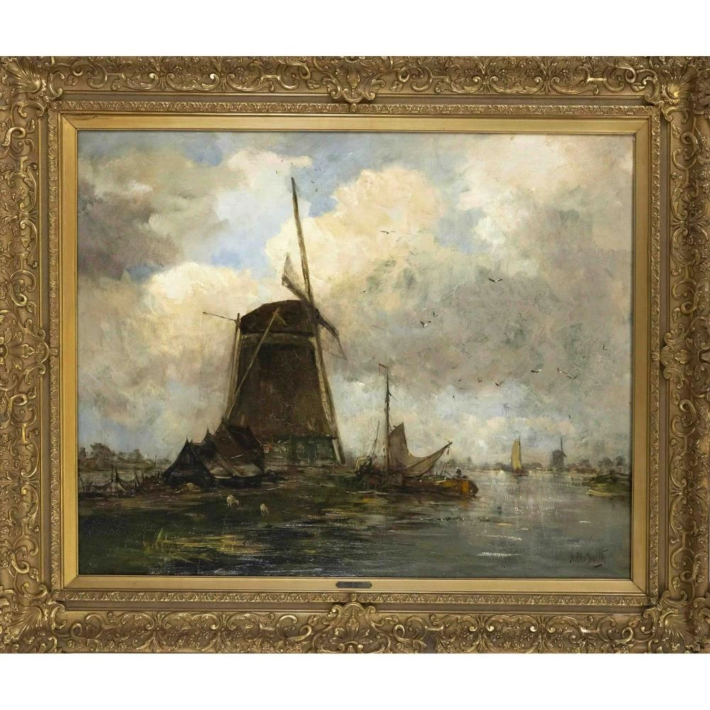 Paesaggio con mulino in riva all'acqua